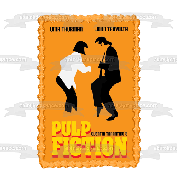 Pulp Fiction Quentin Tarantino Vincent Mia Wallace Dancing Orange Background Uma Thurman John Travolta Edible Cake Topper Image ABPID27150