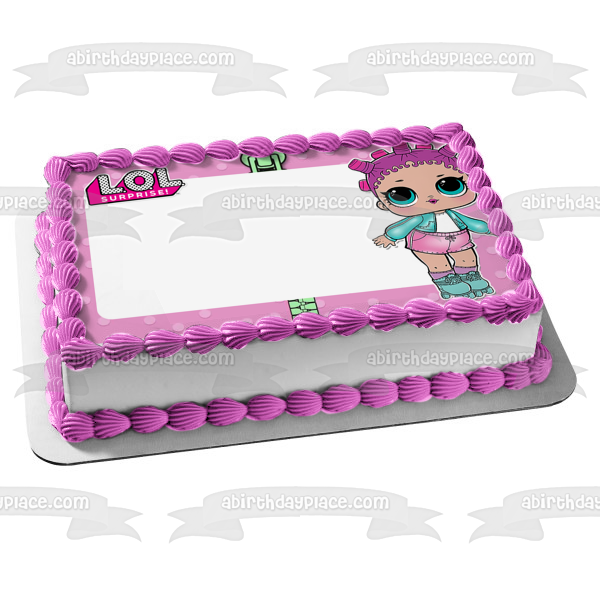 LOL Surprise Roller sk8ter Purple Polka Dot Border Edible Cake Topper Image Frame ABPID27154