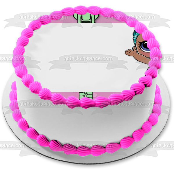 Marco de imagen comestible para decoración de tarta con borde de lunares morados LOL Surprise Splash Queen ABPID27155 