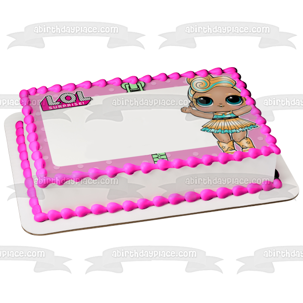 LOL Surprise Luxe Marco de imagen comestible para decoración de tarta con bordes de lunares morados ABPID27156 