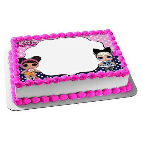 LOL Surprise Hoops Mvp Curious Q.T. Purple Blue Polka Dot Background Edible Cake Topper Image Frame ABPID27165