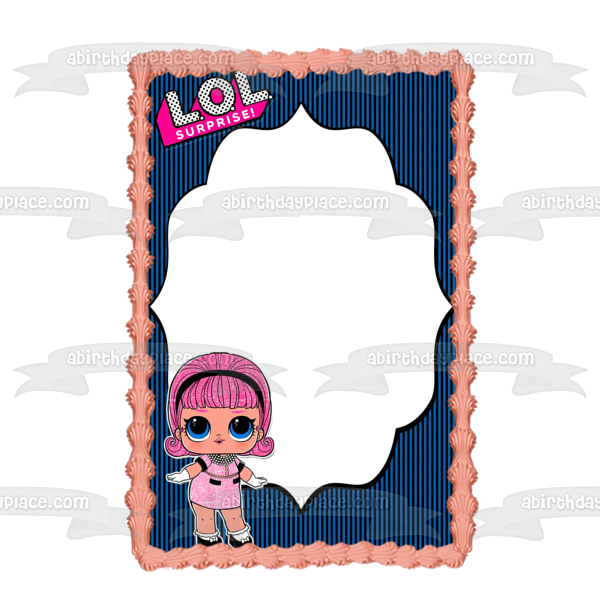 LOL Surprise Madame Queen Blue Black Stripe Background Edible Cake Topper Image Frame ABPID27167