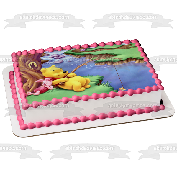Adorno comestible para tarta de Disney Winnie the Pooh, lechón pescando, imagen ABPID27387 
