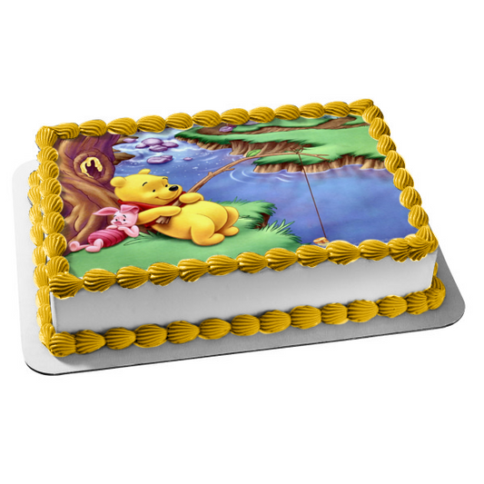 Adorno comestible para tarta de Disney Winnie the Pooh, lechón pescando, imagen ABPID27387 