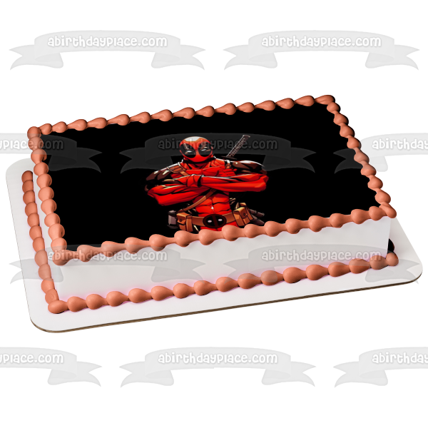 Marvel Deadpool Black Background Edible Cake Topper Image ABPID27413