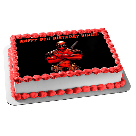 Decoración comestible para tarta con fondo negro de Marvel Deadpool, imagen ABPID27413 