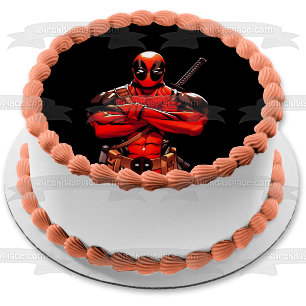 Marvel Deadpool Black Background Edible Cake Topper Image ABPID27413