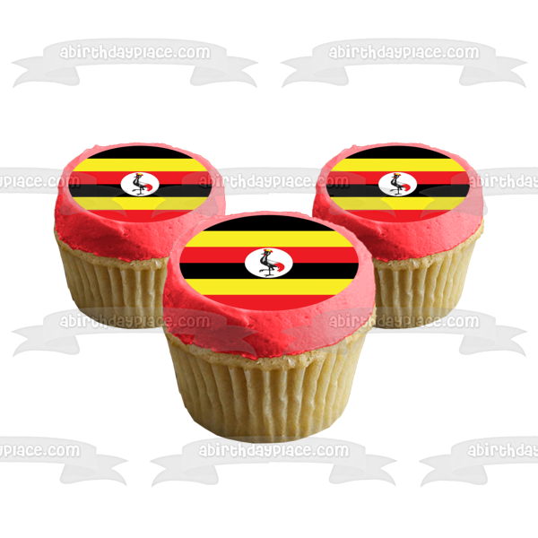 Uganda Country Flag Red Black Yellow Stripes Edible Cake Topper Image