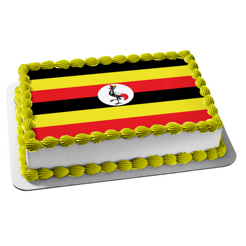 Uganda Country Flag Red Black Yellow Stripes Edible Cake Topper Image ABPID27456