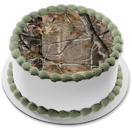 Camouflage Tree and Leaves Camo Edible Cake Topper Image ABPID03363