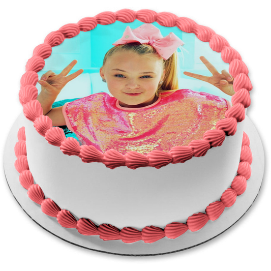 Jo Jo Siwa Peace Signs Pink Hairbow Edible Cake Topper Image ABPID49794