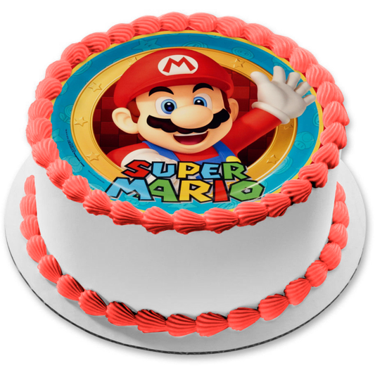 Super Mario with a Stars Background Edible Cake Topper Image ABPID05589