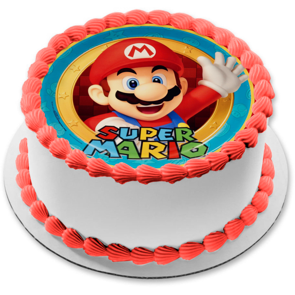 Super Mario Cake Topper Decoration Round Circle Personalised Edible Icing