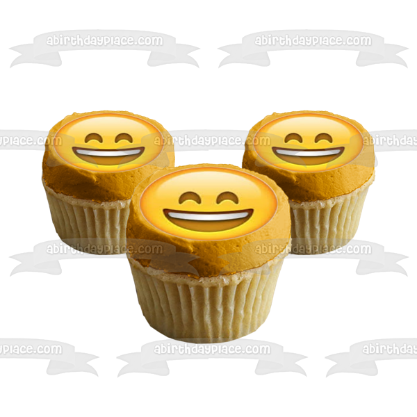 Emoji Smiley Face Yellow Edible Cake Topper Image ABPID05914