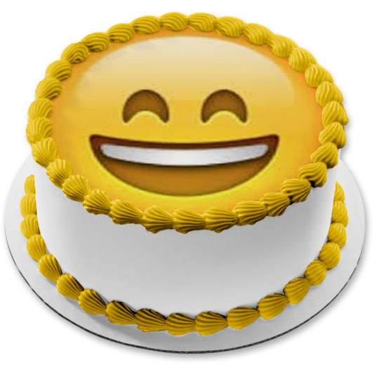 Emoji Smiley Face Yellow Edible Cake Topper Image ABPID05914