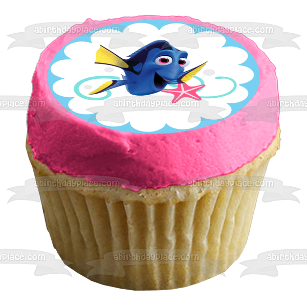 Adorno comestible para tarta festoneado de Buscando a Nemo, Dory y una estrella de mar, imagen ABPID04039 