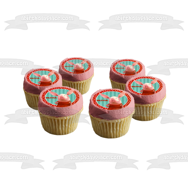 Olivia the Pig Blue Stripes Red Polka Dots Edible Cake Topper Image ABPID04066