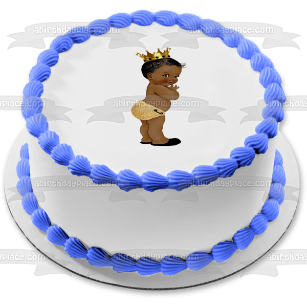 Baby Shower Baby Boy Gold Crown and Diaper Edible Cake Topper Image ABPID27511