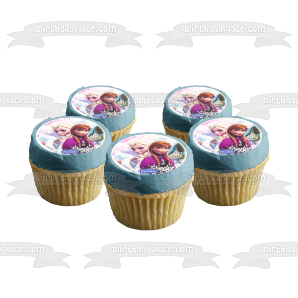 Frozen Anna Elsa Snowflakes and a Castle Edible Cake Topper Image ABPID06270