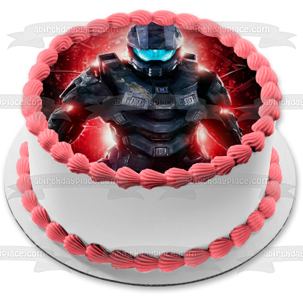 Halo 4 Halo Nation John-117 with a Red Background Edible Cake Topper Image ABPID06415