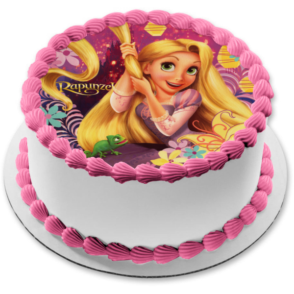 Tangled Rapunzel and Pascal Edible Cake Topper Image ABPID07102