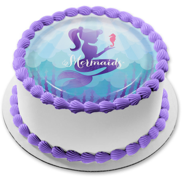 Mermaid Seahorse Cartoon Edible Cake Topper Image ABPID07115
