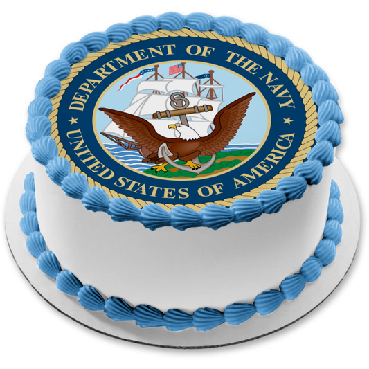 United States of America Department of the Navy Seal Logo Eagle and an Anchor Edible Cake Topper Image ABPID07661