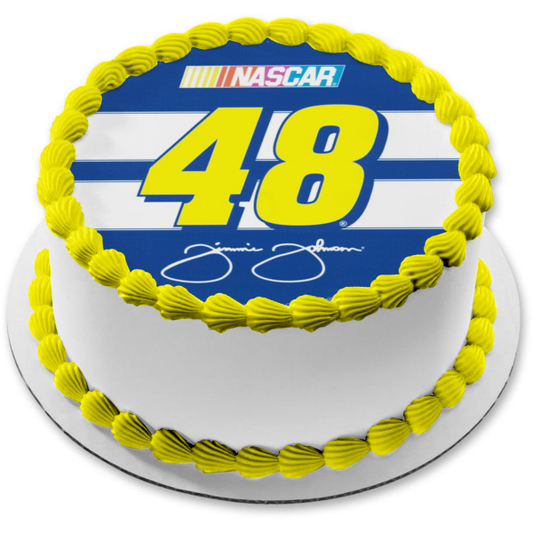 Nascar Logo Jimmie Johnson 48 and His Signature Edible Cake Topper Image ABPID07681