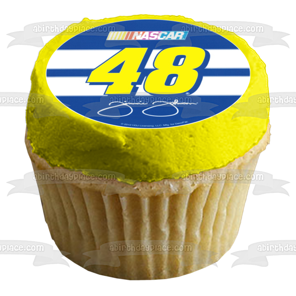 Nascar Logo Jimmie Johnson 48 and His Signature Edible Cake Topper Image ABPID07681