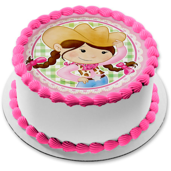 Pink Cowgirl Hat Star and a Bandana Edible Cake Topper Image ABPID08246