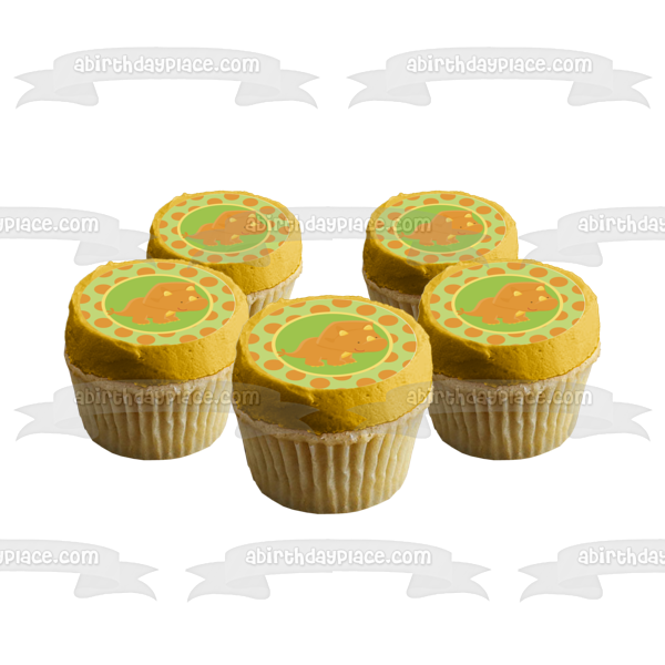 Baby Brown Dinosaur Green Background Edible Cake Topper Image ABPID08927