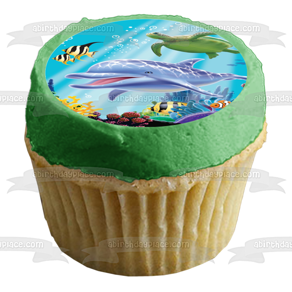 Ocean Life Dolphin Turtle Coral Variety of Fish Coral Edible Cake Topper Image ABPID27384