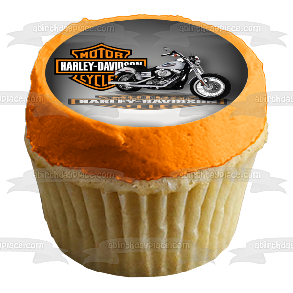 Harley Davidson Motor Cycle Logo Silver Motorcycle Edible Cake Topper Image ABPID11194