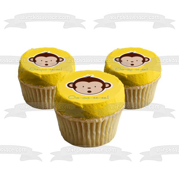 Cartoon Monkey Oo-Oo-Ee-Ee Yellow Background Edible Cake Topper Image ABPID11500