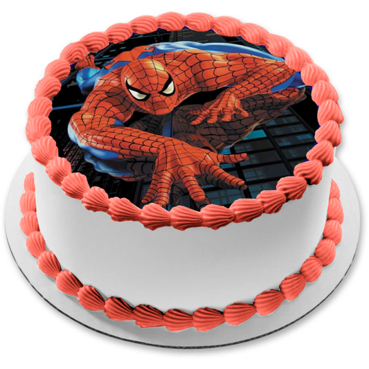 Marvel Spider-Man Climbing Building Edible Cake Topper Image ABPID11824