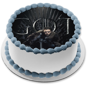 Game of Thrones Jon Snow Iron Throne Black Background Edible Cake Topper Image ABPID27556
