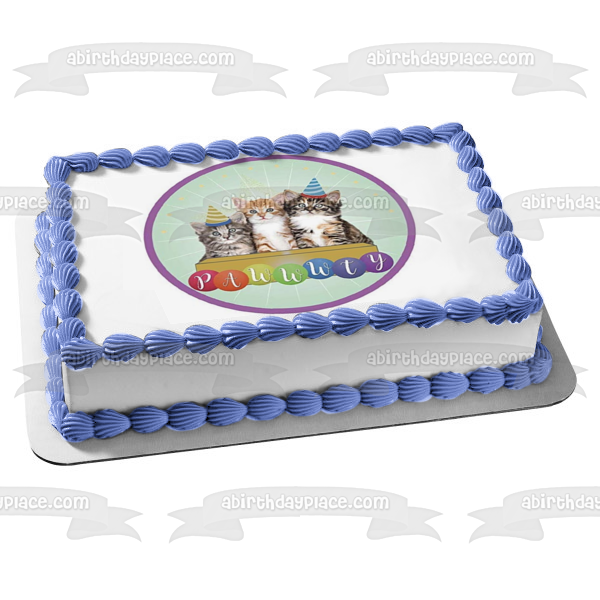 Happy Birthday Cats Party Hats Pawwwty Edible Cake Topper Image ABPID27717
