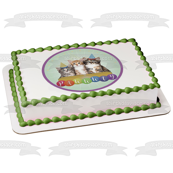 Happy Birthday Cats Party Hats Pawwwty Edible Cake Topper Image ABPID27717