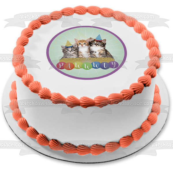 Happy Birthday Cats Party Hats Pawwwty Edible Cake Topper Image ABPID27717