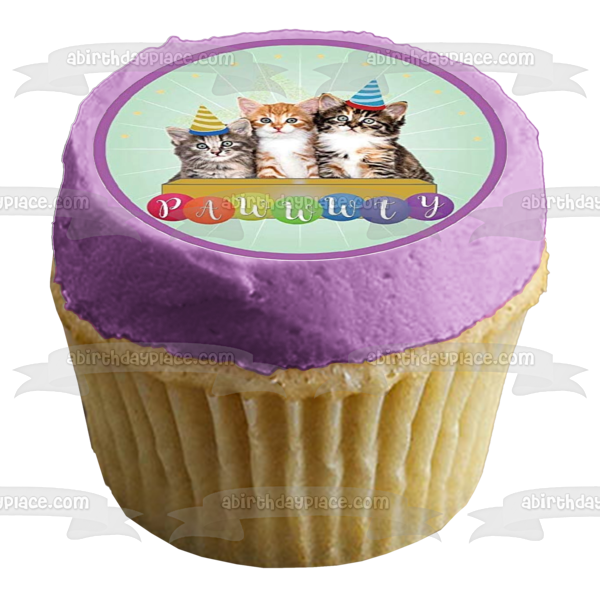 Happy Birthday Cats Party Hats Pawwwty Edible Cake Topper Image ABPID27717