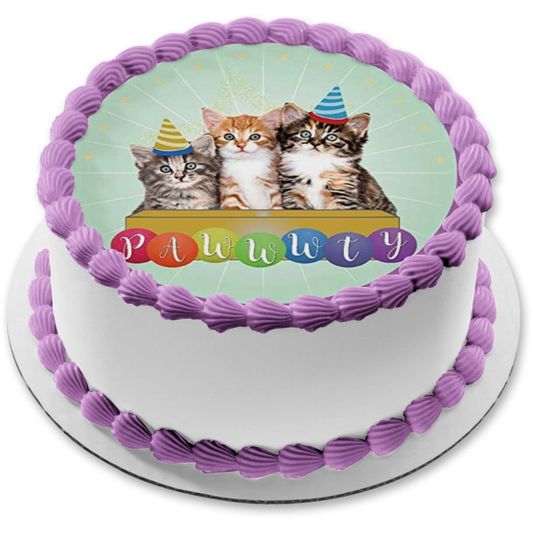 Happy Birthday Cats Party Hats Pawwwty Edible Cake Topper Image ABPID27717