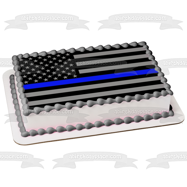 Thin Blue Line Flag Edible Cake Topper Image ABPID27589