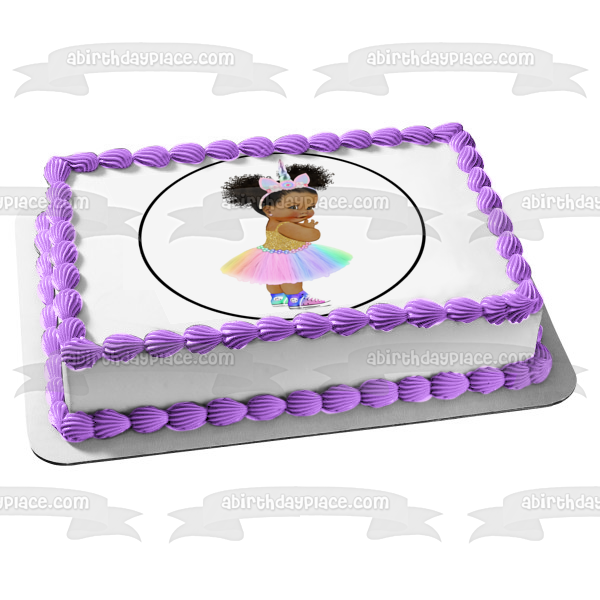African American Baby Girl Tye Dye Unicorn Outfit Edible Cake Topper Image ABPID27733