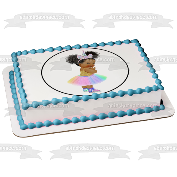 African American Baby Girl Tye Dye Unicorn Outfit Edible Cake Topper Image ABPID27733