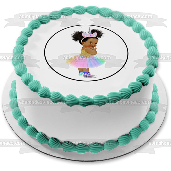African American Baby Girl Tye Dye Unicorn Outfit Edible Cake Topper Image ABPID27733