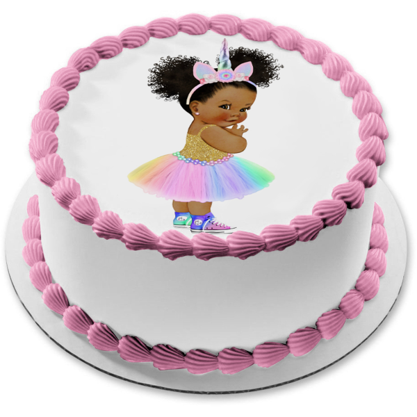 African American Baby Girl Tye Dye Unicorn Outfit Edible Cake Topper Image ABPID27733