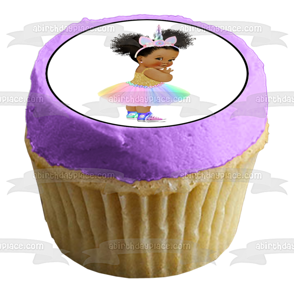 African American Baby Girl Tye Dye Unicorn Outfit Edible Cake Topper Image ABPID27733