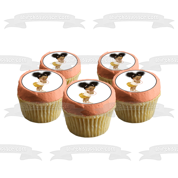 African American Baby Girl Pink Pearl Necklace Pink Gold Edible Cake Topper Image ABPID27734