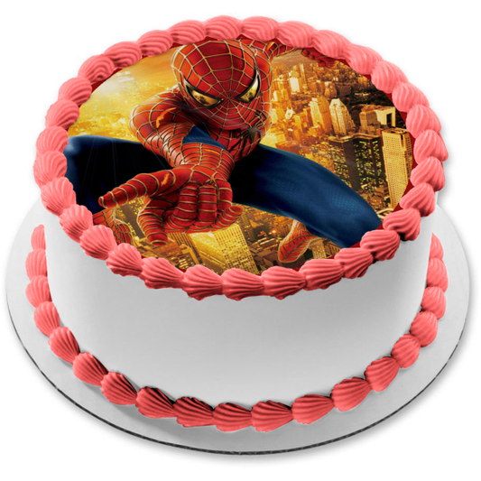 Marvel Spider-Man City Background Edible Cake Topper Image ABPID11826
