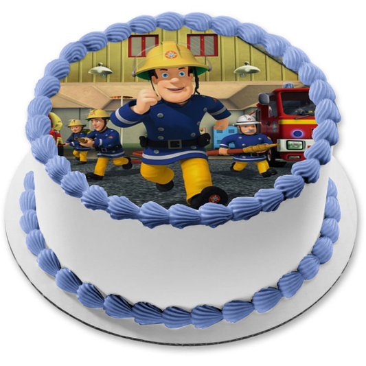 Fireman Sam Co-Workers Hose Fire Truck Edible Cake Topper Image ABPID12063